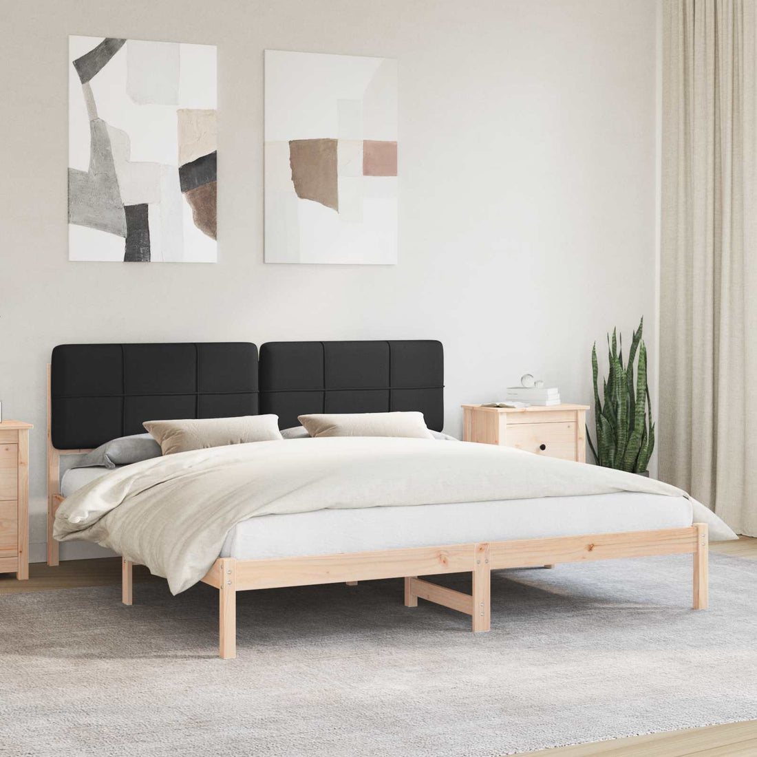 vidaXL Estructura de Cama con Cabecera Tapizada Negro 200 x 200 cm