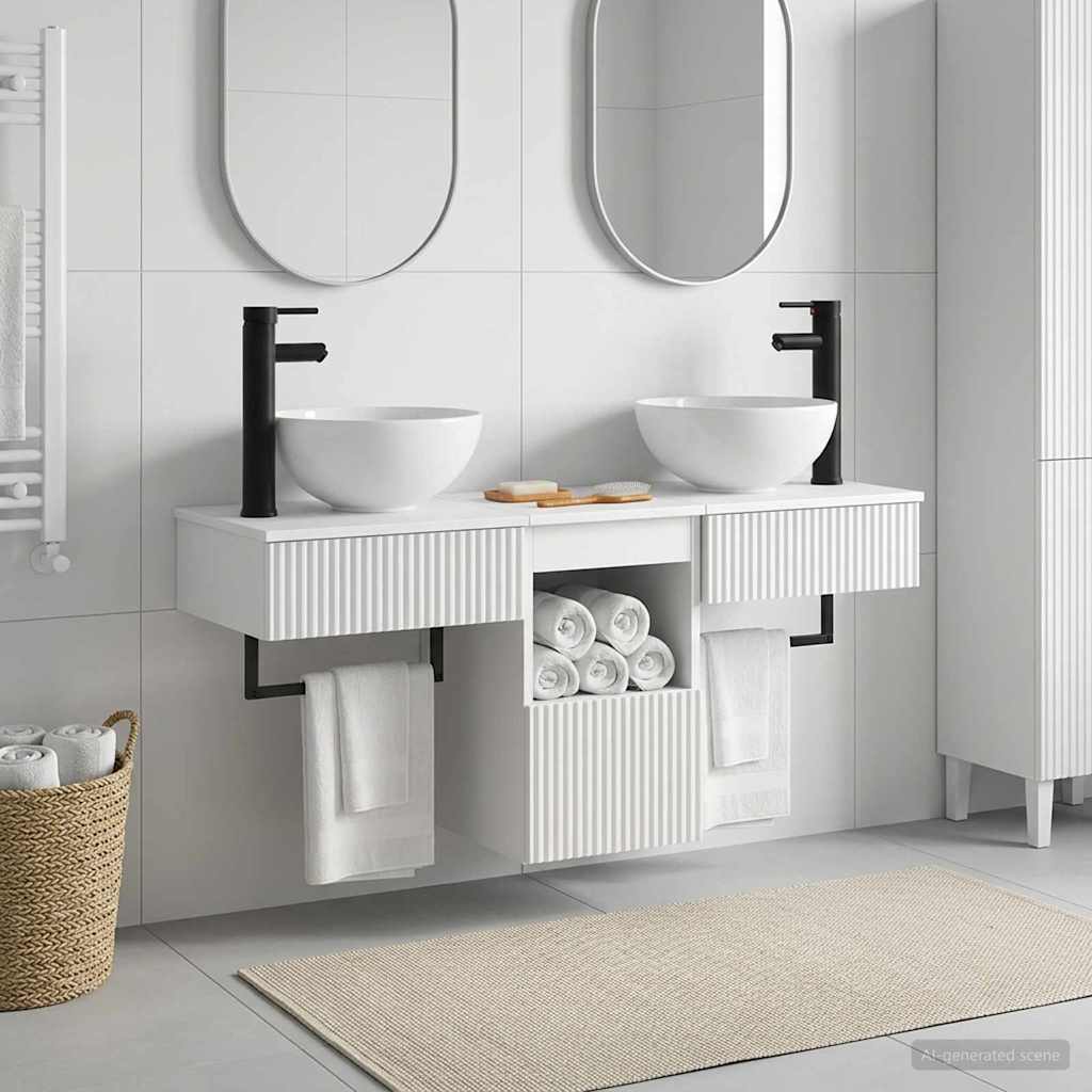 vidaXL Juego de muebles de baño 3 uds. Blanco Madera de ingeniería