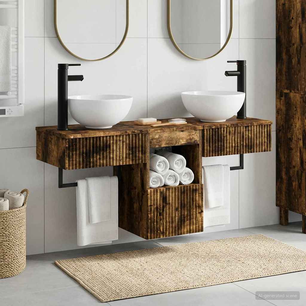 vidaXL Juego de muebles de baño 3 uds. Roble Ahumado
