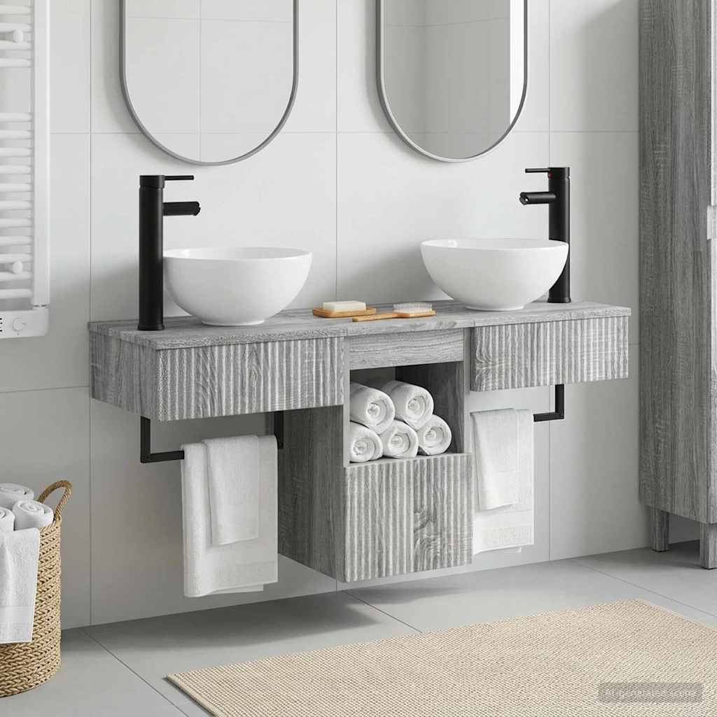 vidaXL Juego de muebles de baño 3 uds. Sonoma gris