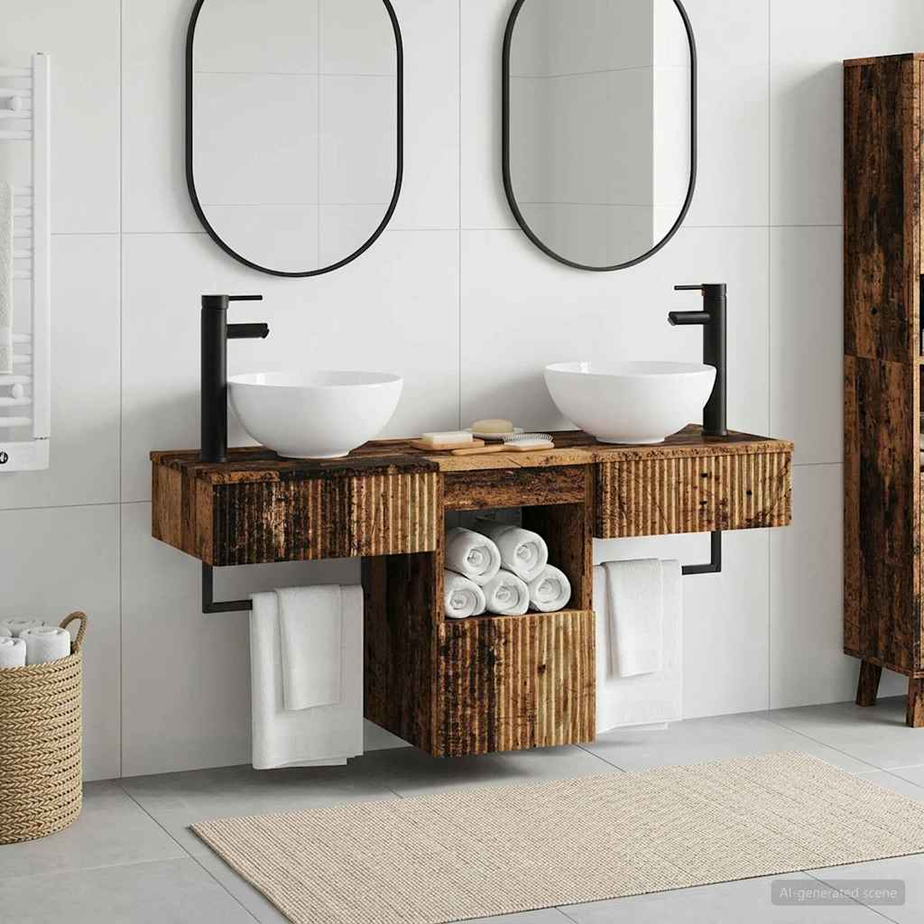 vidaXL Juego de muebles de baño 3 uds. Madera envejecida