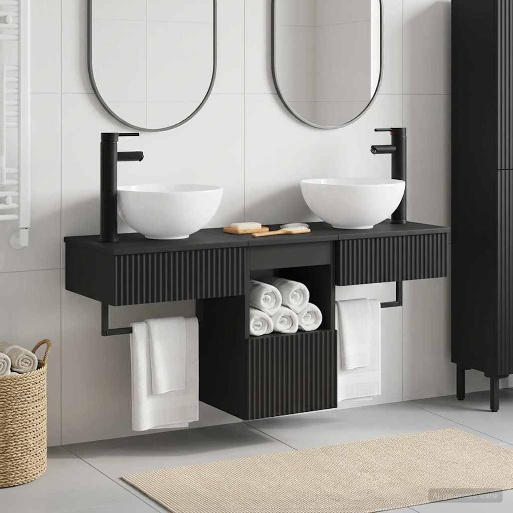 vidaXL Juego de muebles de baño 3 uds. Negro Madera de ingeniería