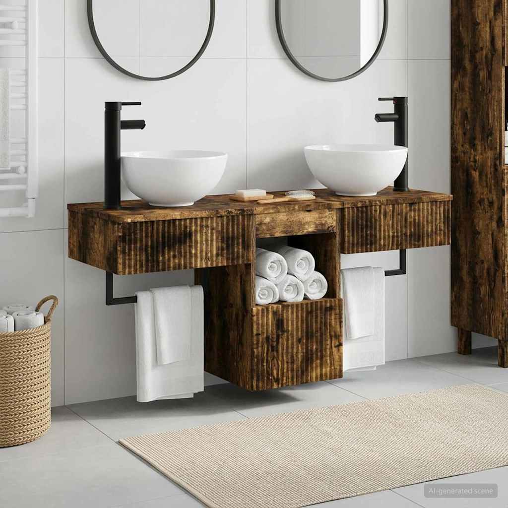 vidaXL Juego de muebles de baño 3 uds. Roble Ahumado