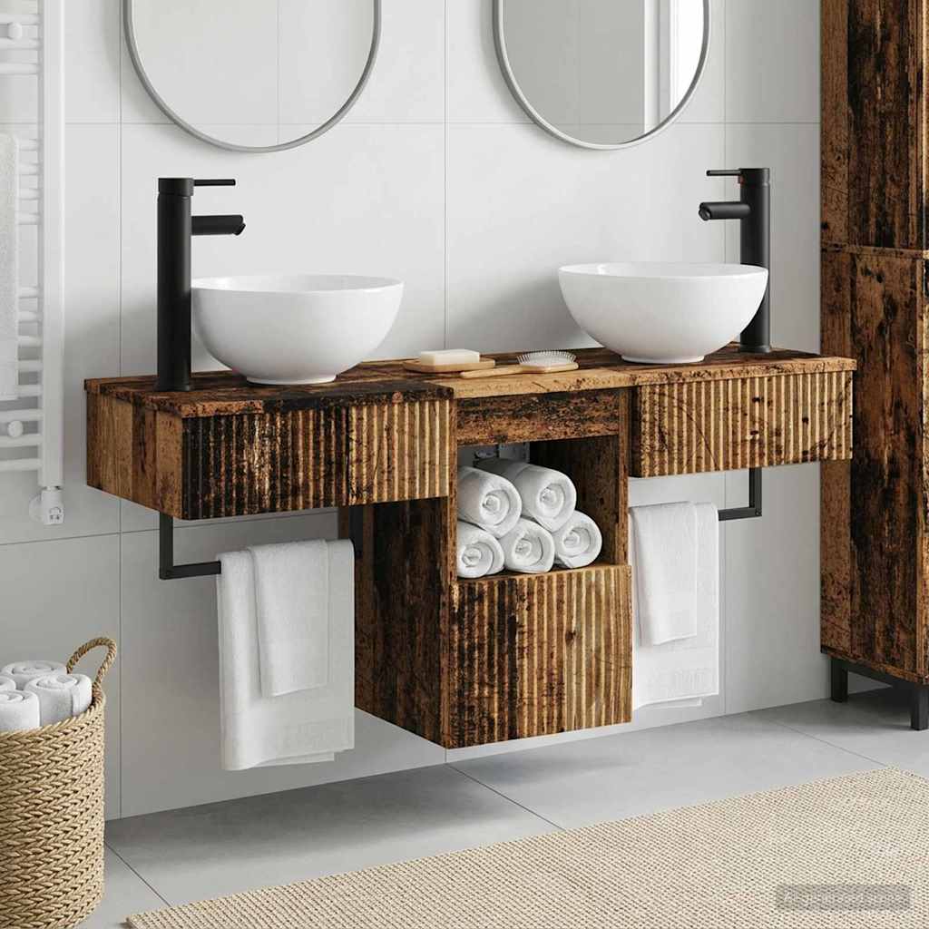 vidaXL Juego de muebles de baño 3 uds. Madera envejecida