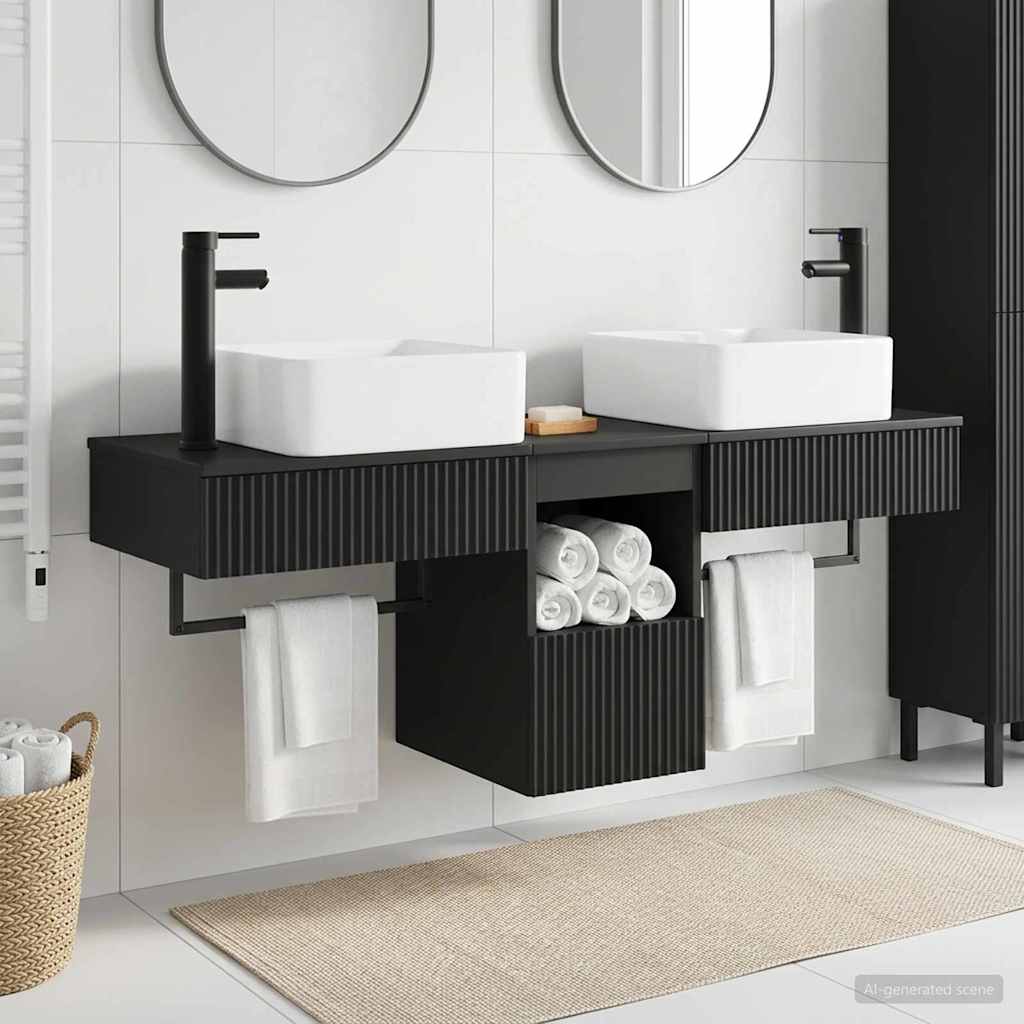 vidaXL Juego de muebles de baño 3 uds. Negro Madera de ingeniería