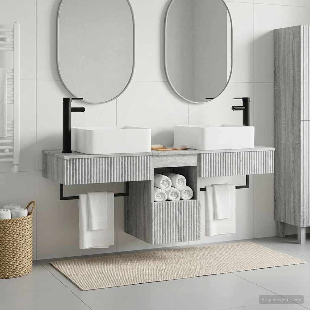 vidaXL Juego de muebles de baño 3 uds. Sonoma gris