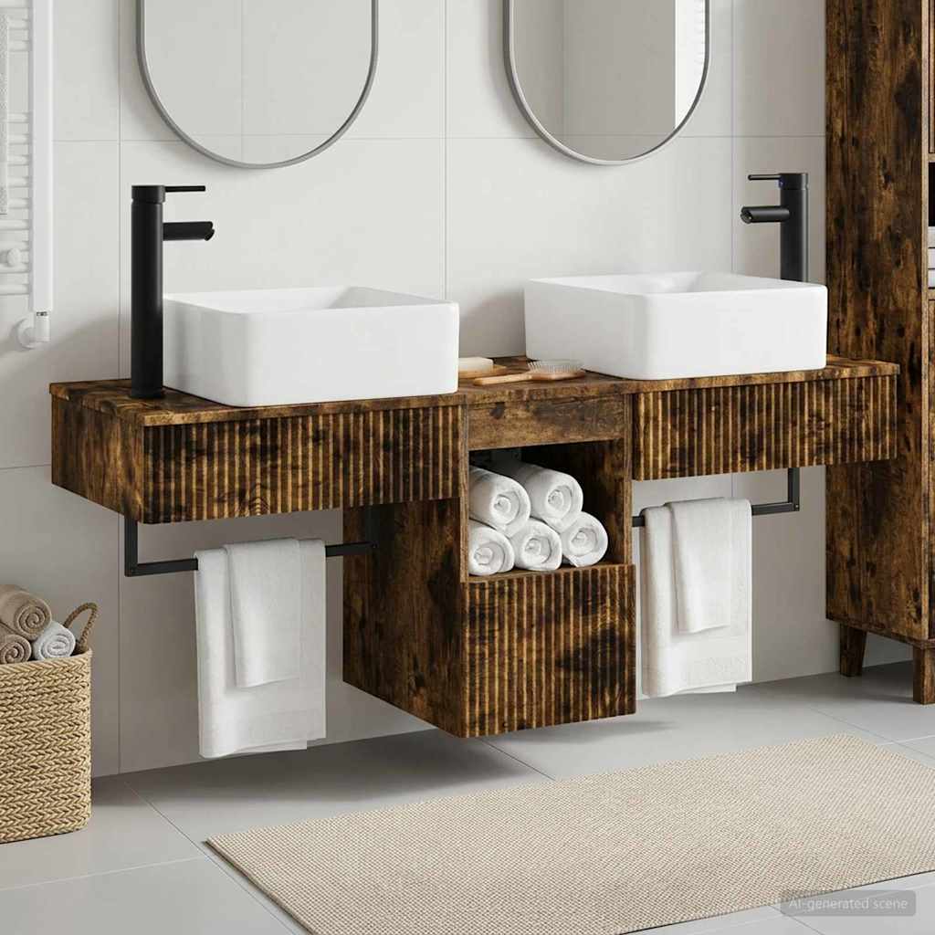 vidaXL Juego de Muebles de Baño 3 uds. Roble Ahumado 136 x 35 x 80 cm
