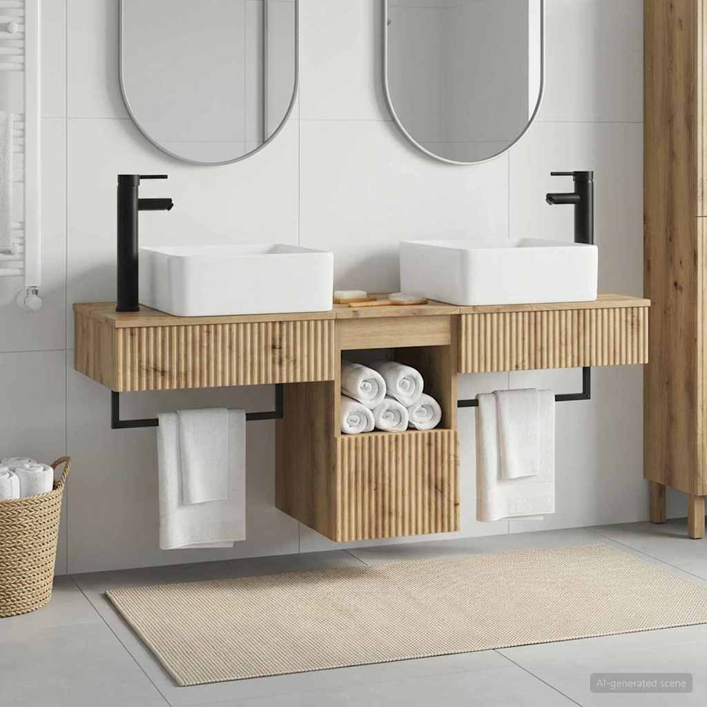 vidaXL Juego de Muebles de Baño 3 uds. Roble artisan 136 x 35 x 80 cm