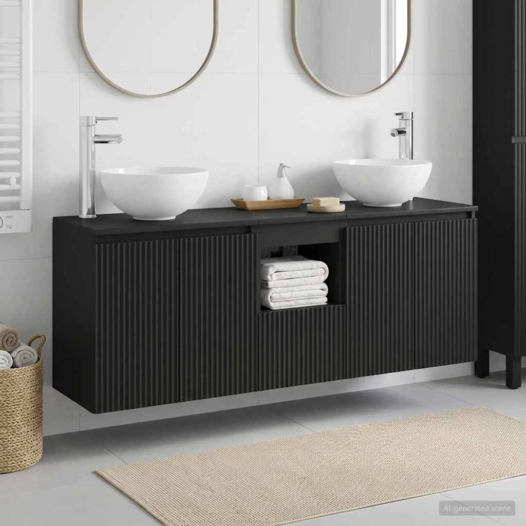 vidaXL Juego de Muebles de Baño 3 uds. Negro 129 x 35 x 80 cm