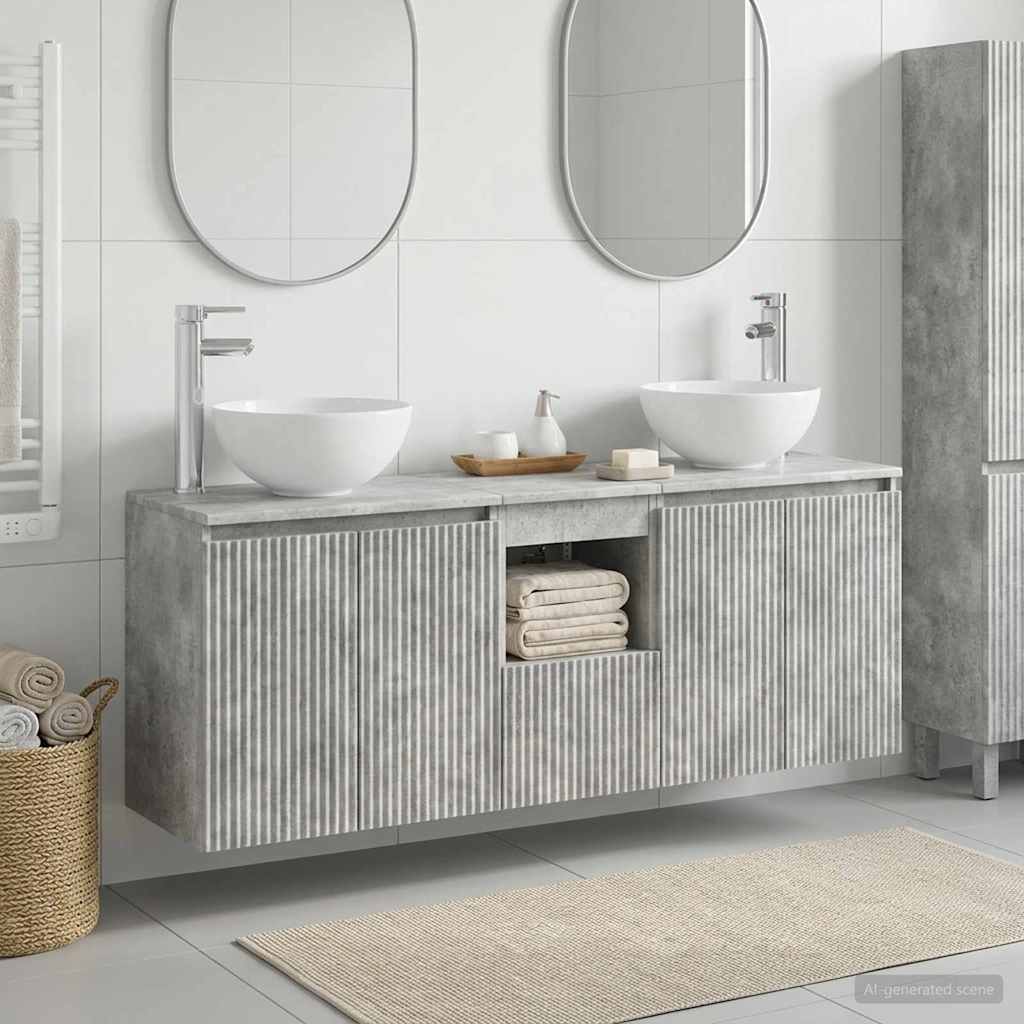 vidaXL Juego de Muebles de Baño 3 uds. Gris Hormigón 129 x 35 x 80 cm