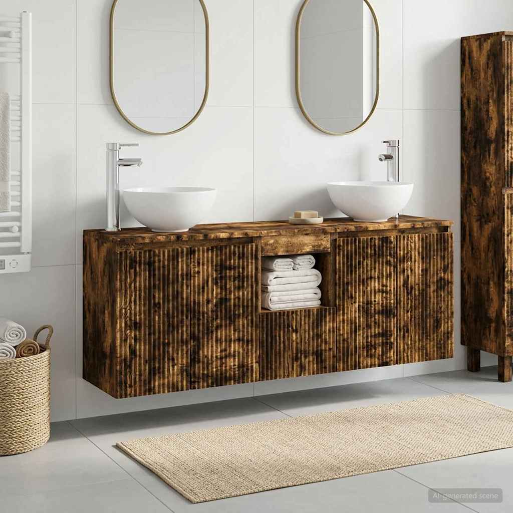 vidaXL Juego de Muebles de Baño 3 uds. Roble Ahumado 129 x 35 x 80 cm