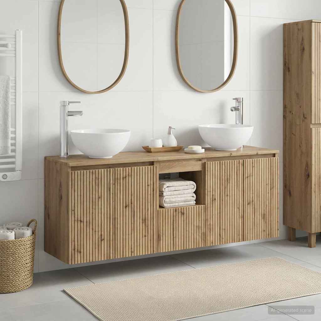 vidaXL Juego de Muebles de Baño 3 uds. Roble artisan 129 x 35 x 80 cm