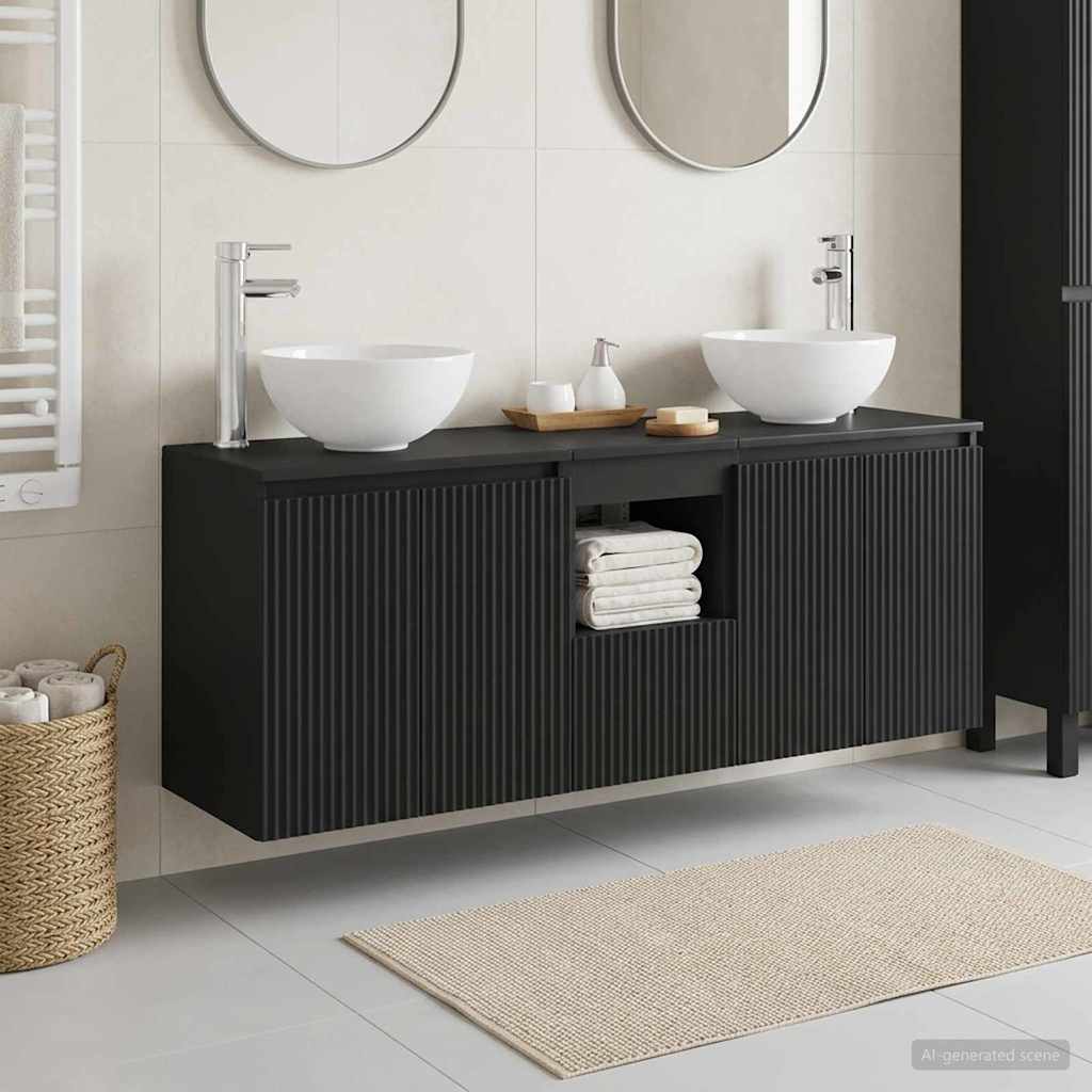 vidaXL Juego de Muebles de Baño 3 uds. Negro 129 x 41 x 80 cm