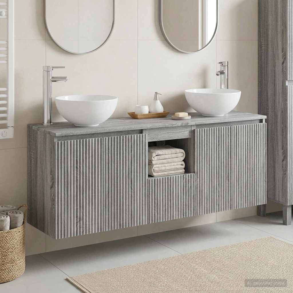 vidaXL Juego de Muebles de Baño 3 uds. Sonoma gris 129 x 41 x 80 cm