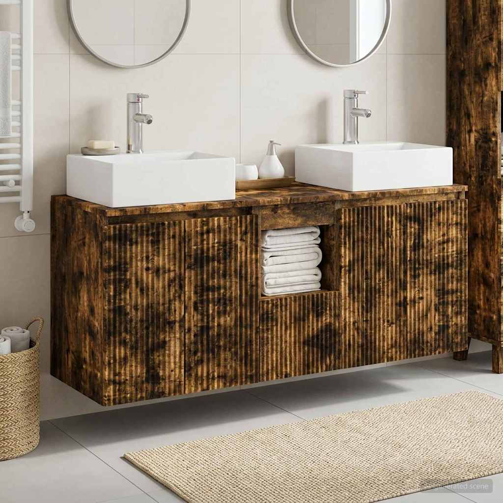 vidaXL Juego de Muebles de Baño 3 uds. Roble Ahumado