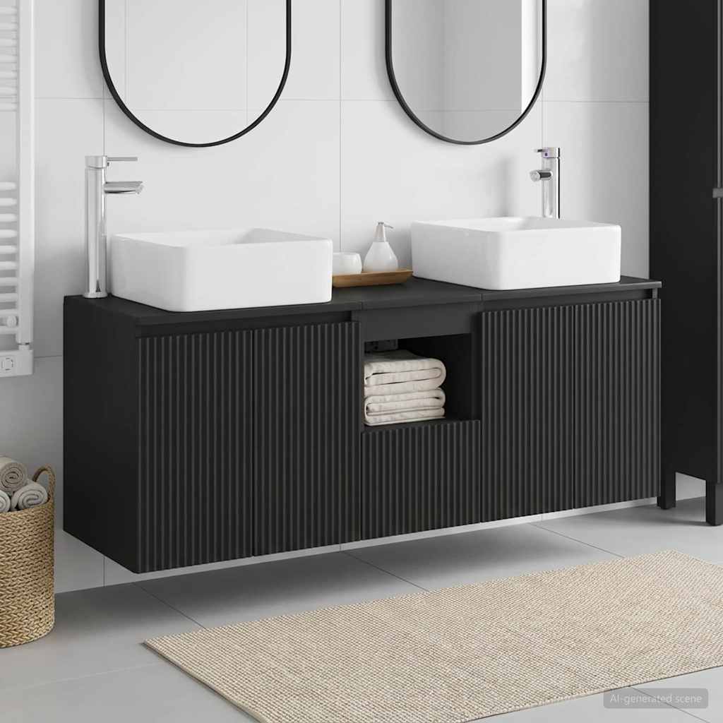 vidaXL Juego de Muebles de Baño 3 uds. Negro 135 x 35 x 80 cm