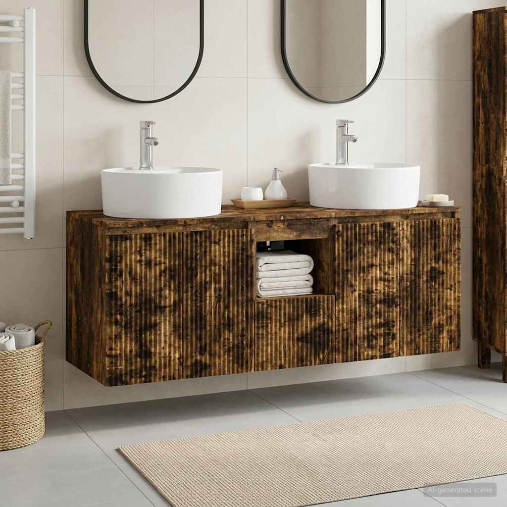 vidaXL Juego de Muebles de Baño 3 uds. Roble Ahumado