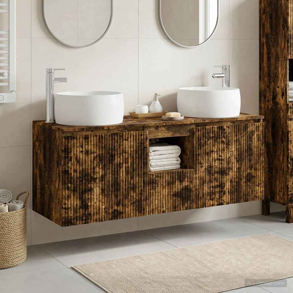 vidaXL Juego de Muebles de Baño 3 uds. Roble Ahumado