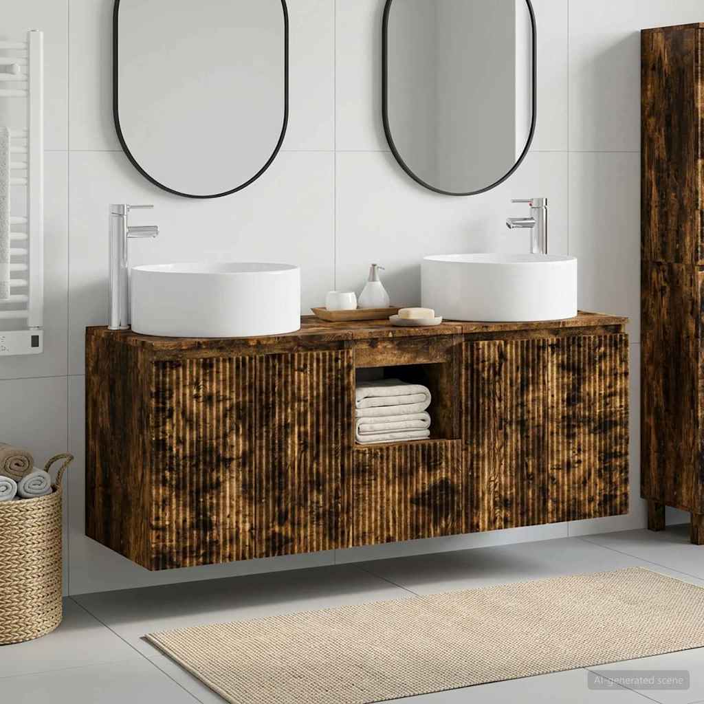 vidaXL Juego de Muebles de Baño 3 uds. Roble Ahumado