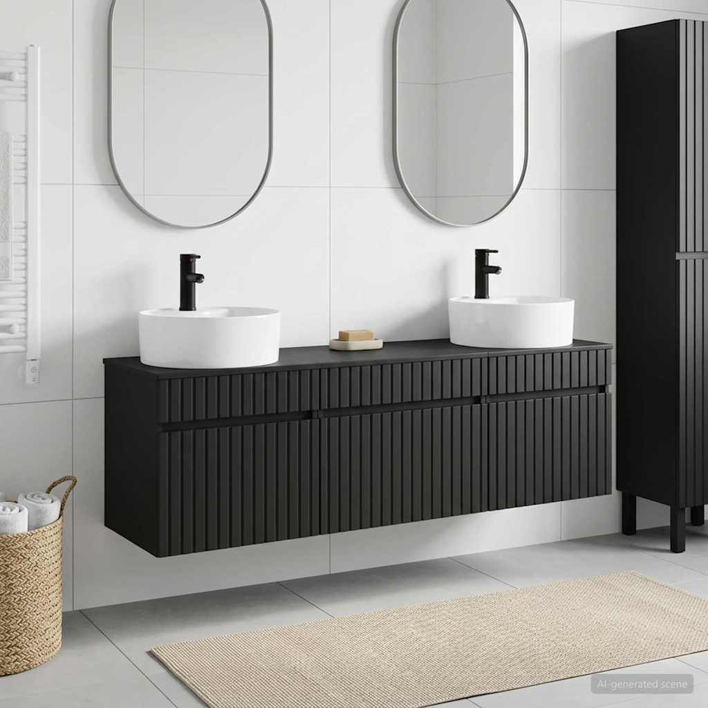 vidaXL Juego de Muebles de Baño 3 uds. Negro 49 x 44,5 x 65 cm