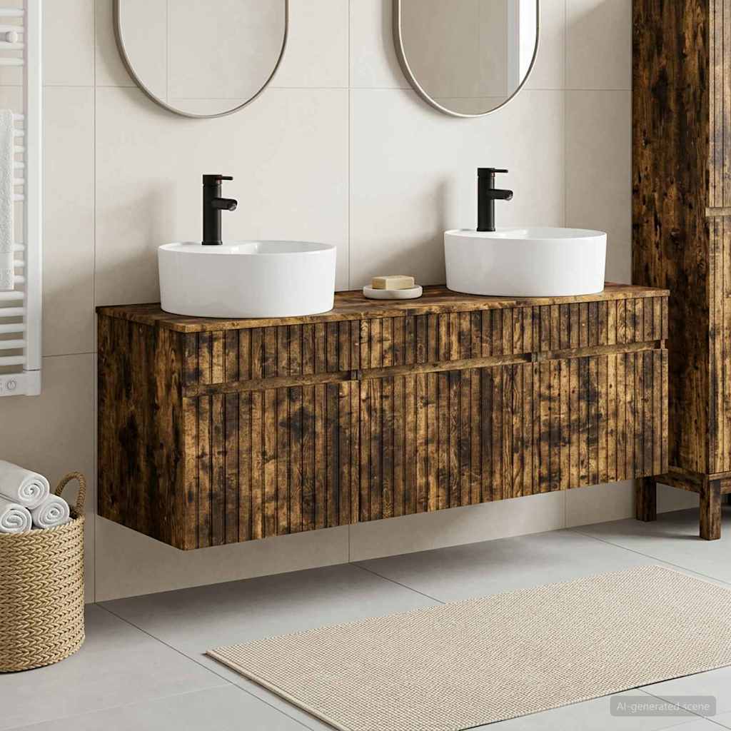 vidaXL Juego de Muebles de Baño 3 uds. Roble Ahumado 49 x 44,5 x 65 cm
