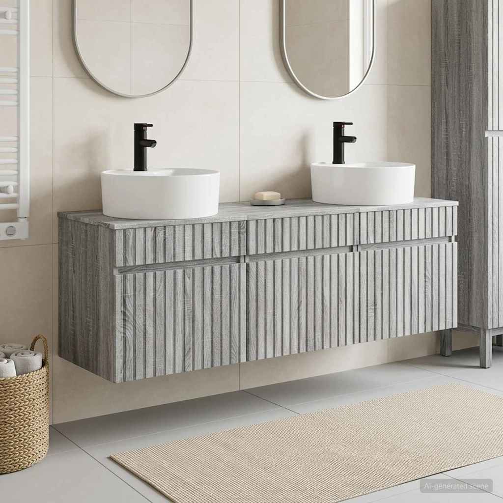 vidaXL Juego de Muebles de Baño 3 uds. Sonoma gris 49 x 44,5 x 65 cm