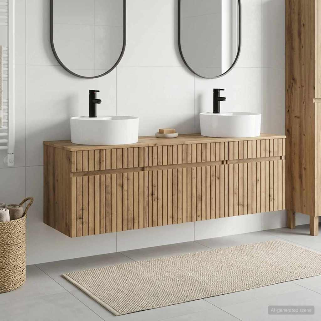 vidaXL Juego de Muebles de Baño 3 uds. Roble artisan 49 x 44,5 x 65 cm