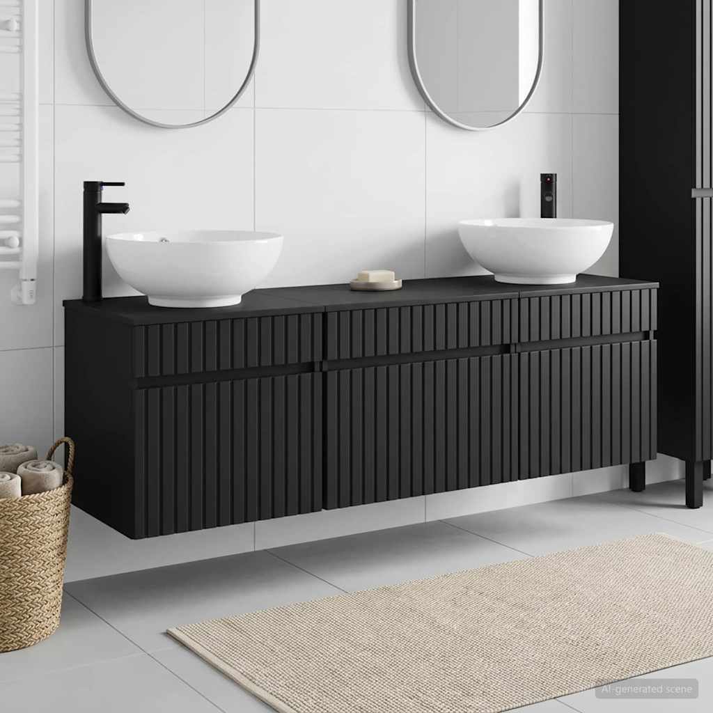 vidaXL Juego de Muebles de Baño 3 uds. Negro 49 x 44,5 x 66,5 cm