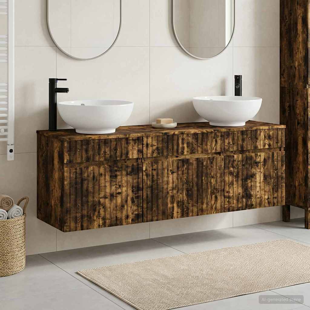 vidaXL Juego de Muebles de Baño 3 uds. Roble Ahumado