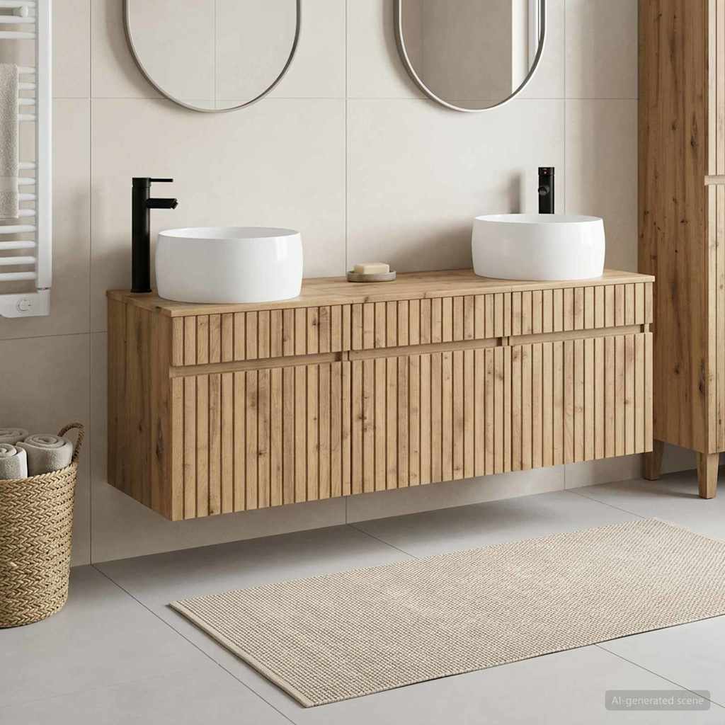 vidaXL Juego de Muebles de Baño 3 uds. Roble artisan 49 x 44,5 x 66 cm
