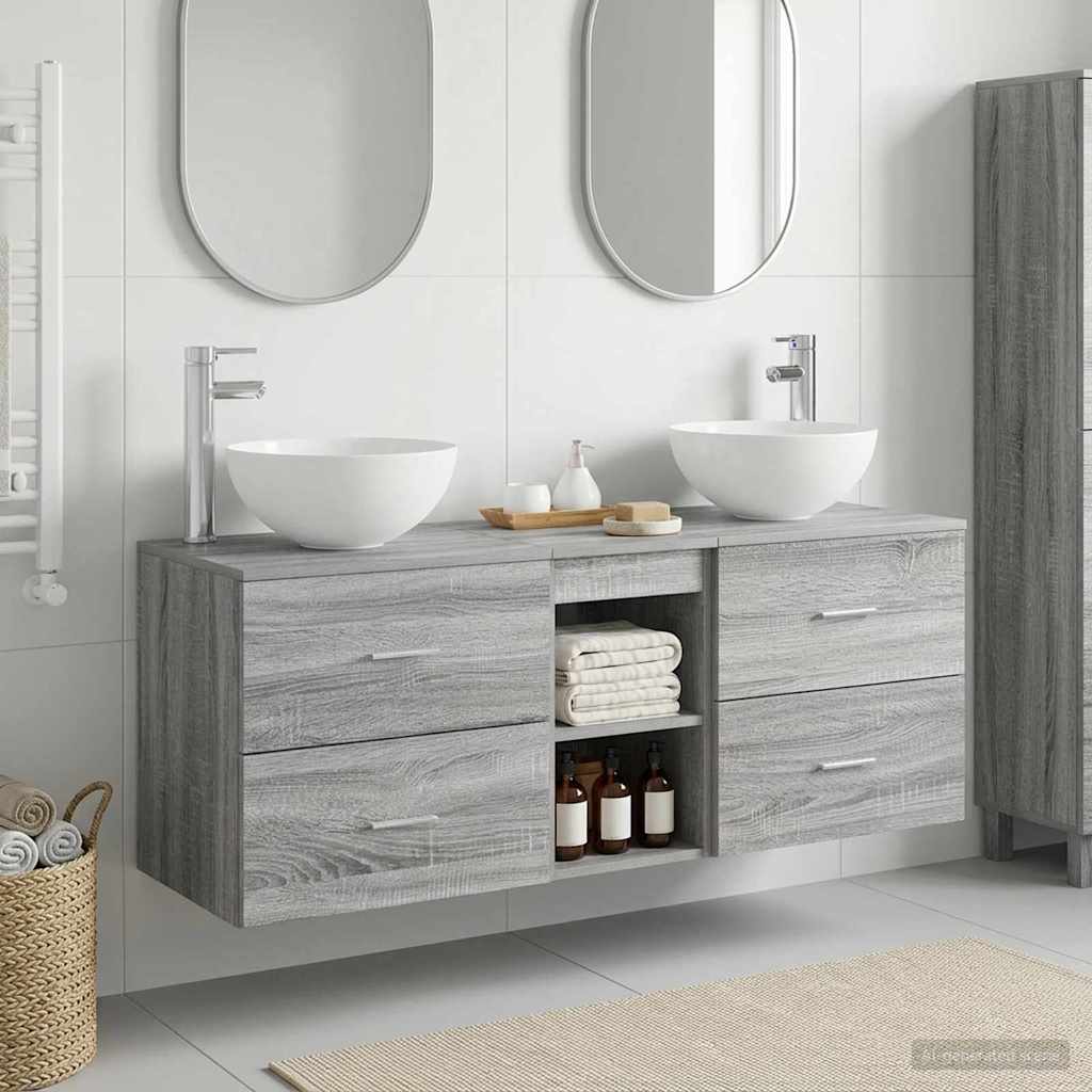 vidaXL Juego de Muebles de Baño 3 uds. Sonoma gris 129 x 35 x 80 cm