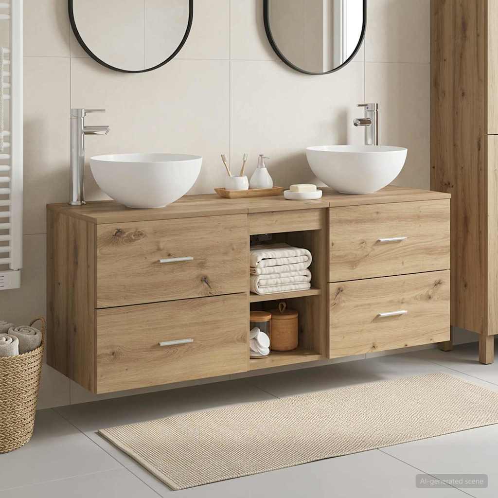 vidaXL Juego de Muebles de Baño 3 uds. Roble artisan 129 x 35 x 80 cm
