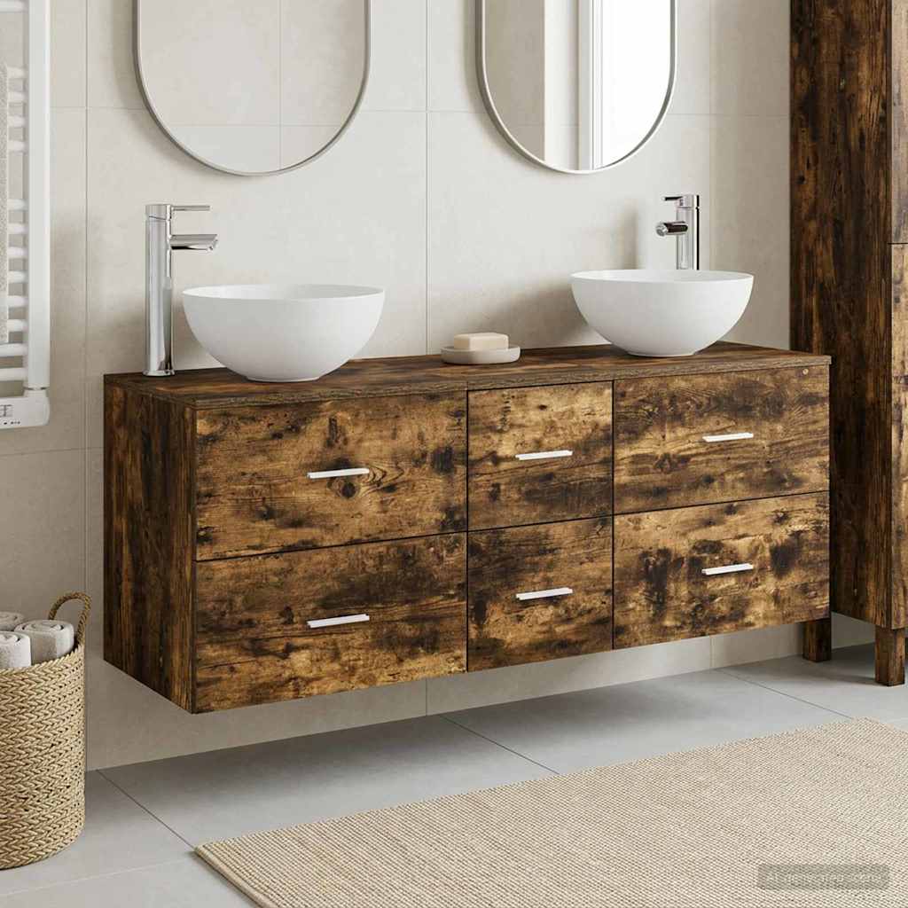 vidaXL Juego de Muebles de Baño 3 uds. Roble Ahumado 129 x 35 x 80 cm