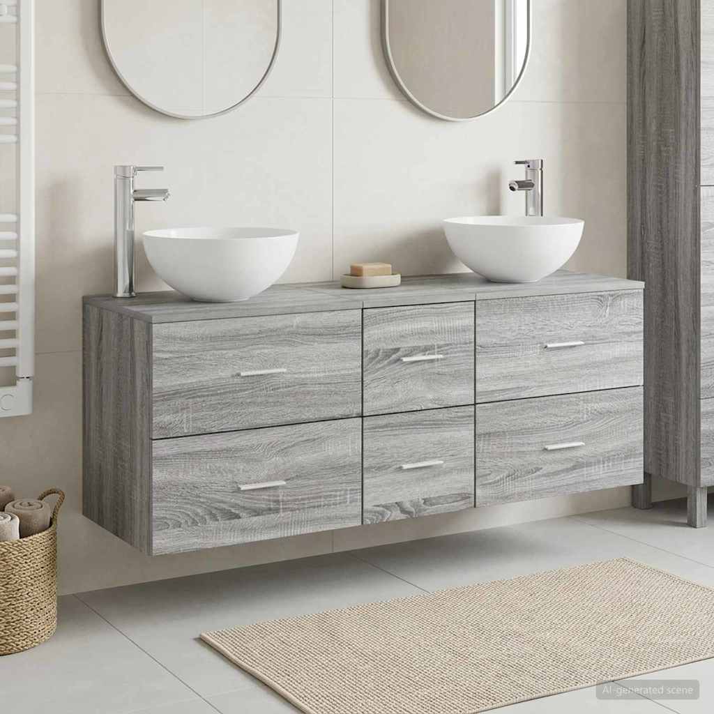 vidaXL Juego de Muebles de Baño 3 uds. Sonoma gris 129 x 35 x 80 cm