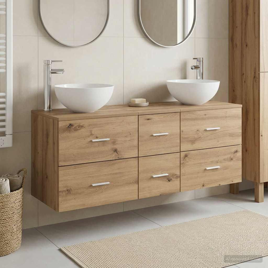 vidaXL Juego de Muebles de Baño 3 uds. Roble artisan 129 x 35 x 80 cm