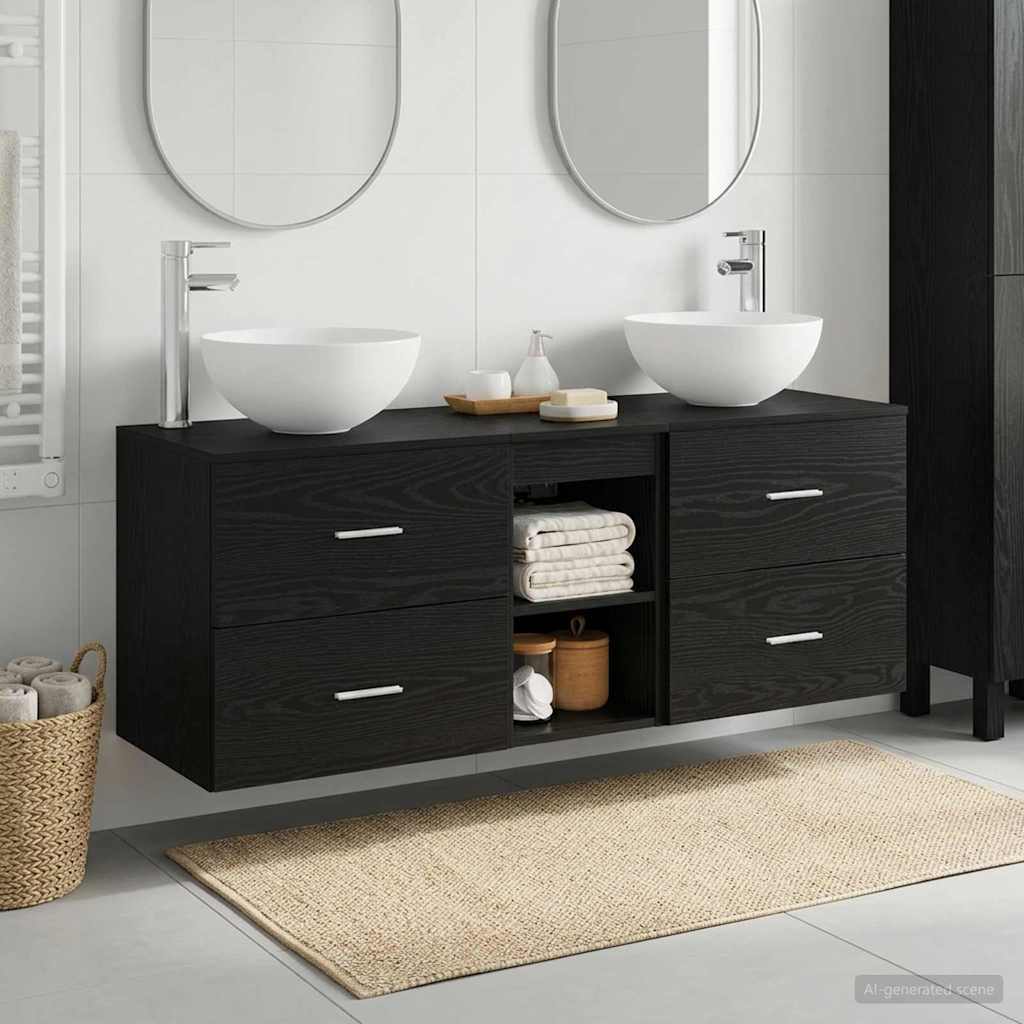 vidaXL Juego de Muebles de Baño 3 uds. Roble Negro 49,5 x 41 x 64,5 cm