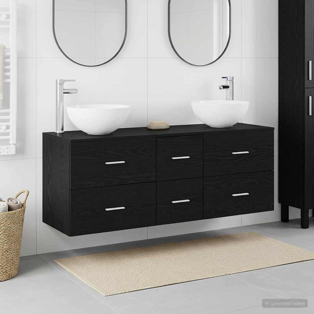 vidaXL Juego de Muebles de Baño 3 uds. Roble Negro 49,5 x 41 x 64,5 cm