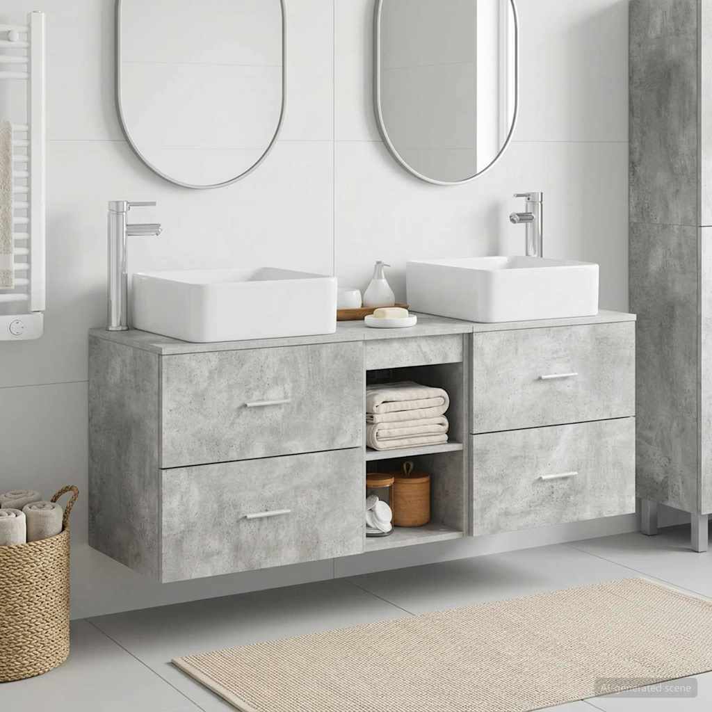 vidaXL Juego de Muebles de Baño 3 uds. Gris Hormigón 129 x 41 x 80 cm