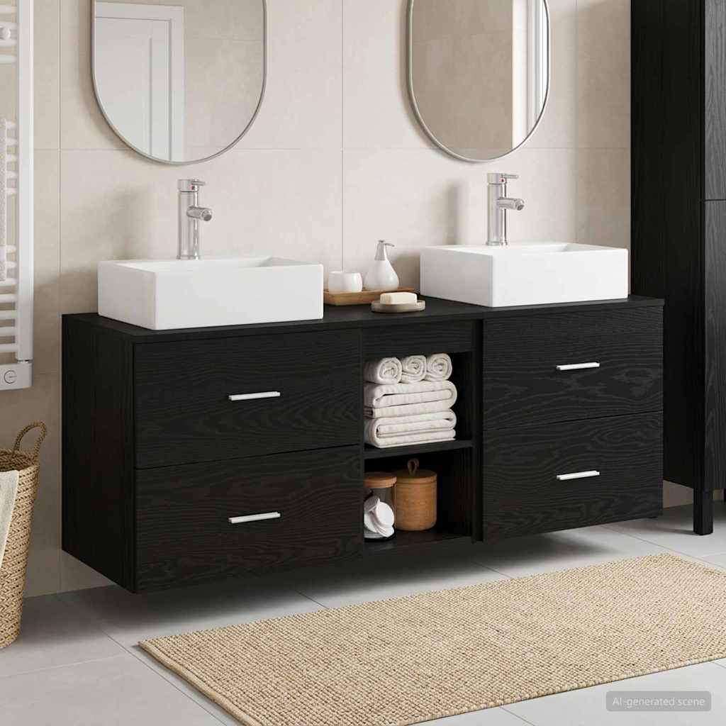 vidaXL Juego de Muebles de Baño 3 uds. Negro 129 x 41 x 79.5 cm