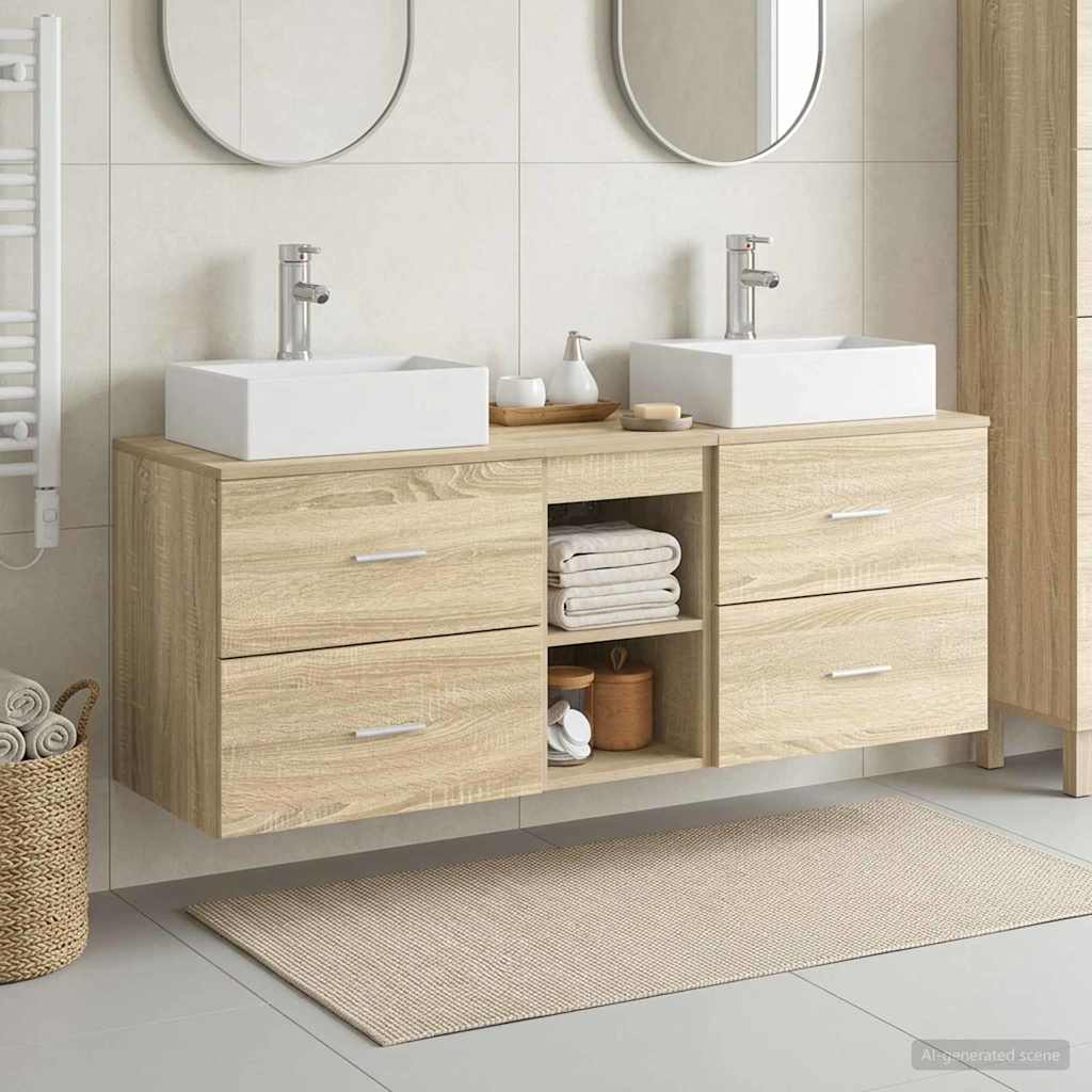 vidaXL Juego de Muebles de Baño 3 uds. Roble Sonoma 129 x 41 x 79.5 cm