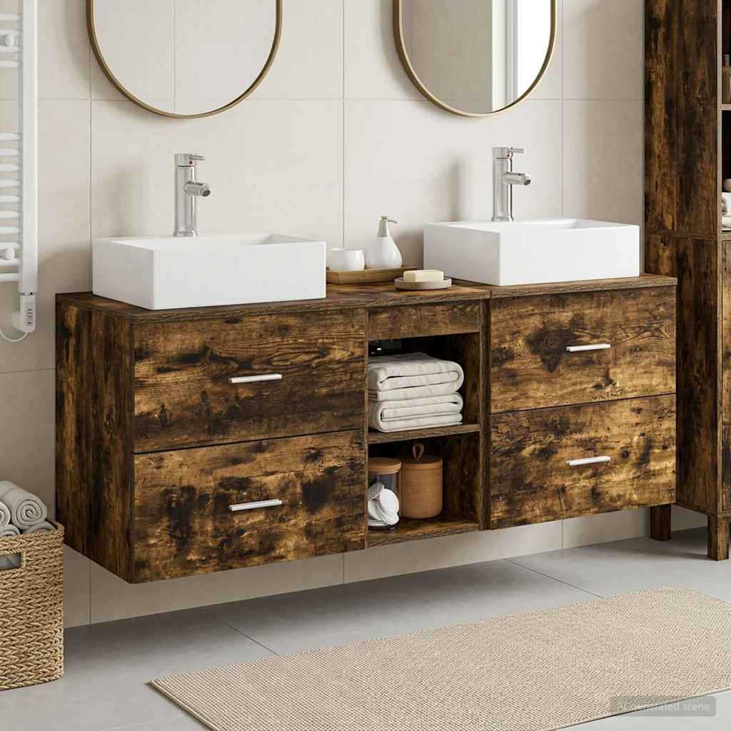 vidaXL Juego de Muebles de Baño 3 uds. Roble Ahumado