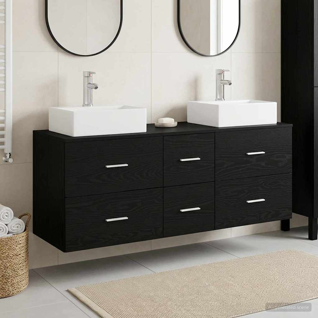vidaXL Juego de Muebles de Baño 3 uds. Negro 129 x 41 x 79,5 cm