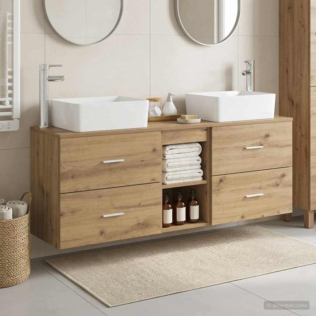 vidaXL Juego de Muebles de Baño 3 uds. Roble artisan 136 x 35 x 80 cm