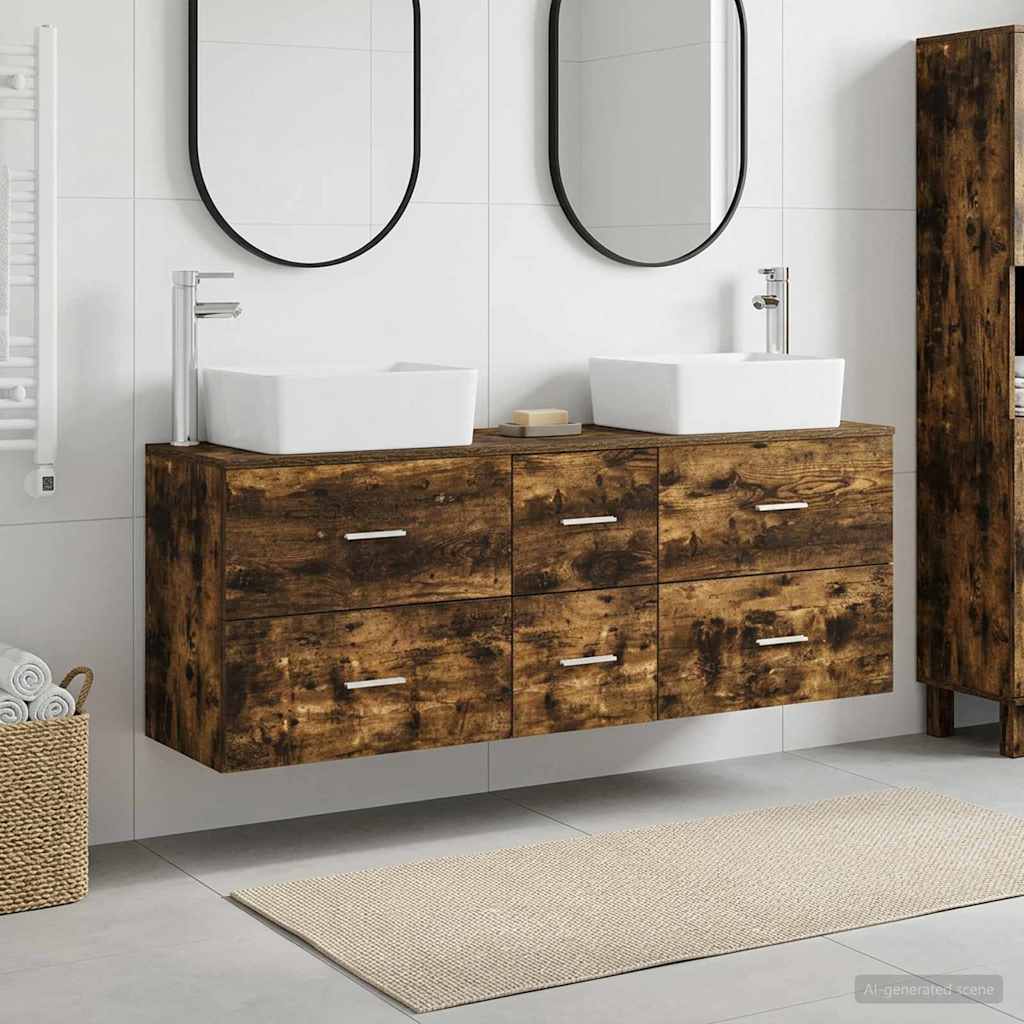 vidaXL Juego de Muebles de Baño 3 uds. Roble Ahumado 136 x 35 x 80 cm