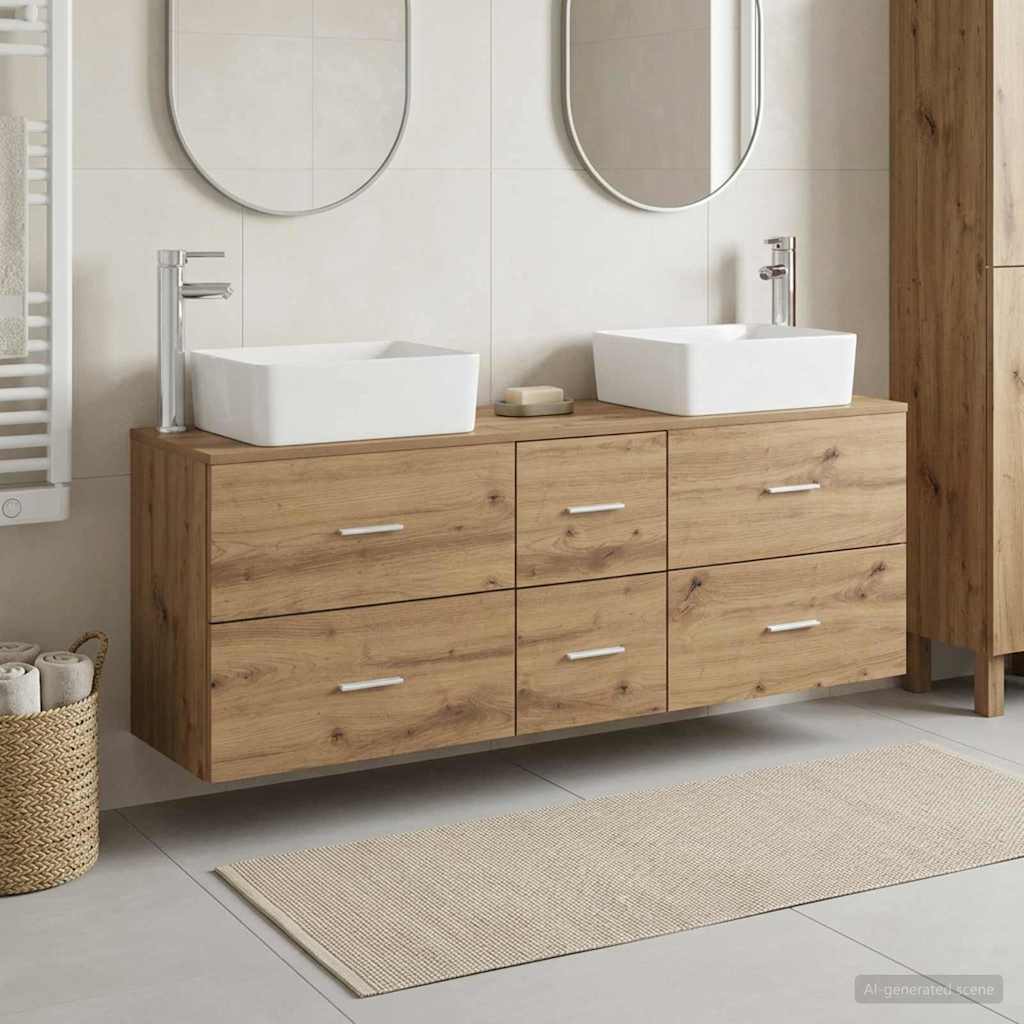 vidaXL Juego de Muebles de Baño 3 uds. Roble artisan 53 x 34,5 x 63 cm