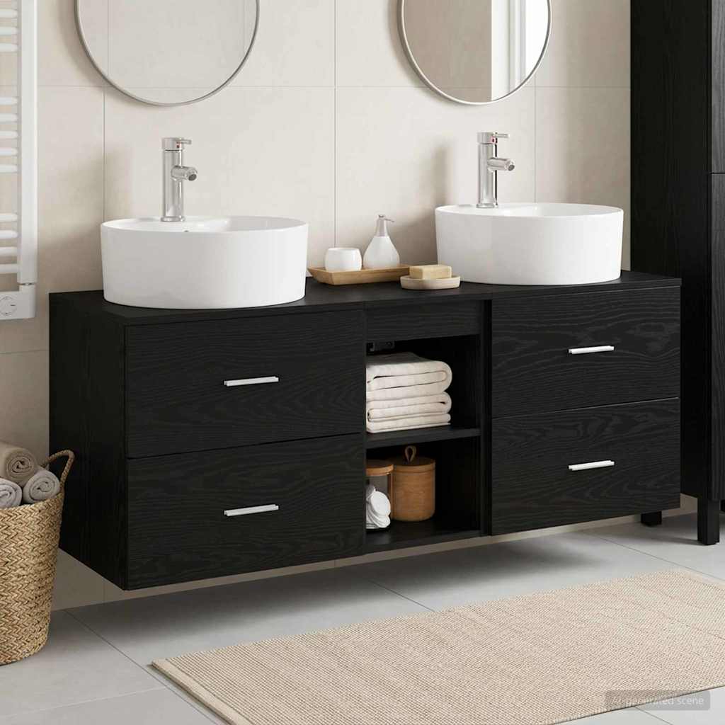 vidaXL Juego de Muebles de Baño 3 uds. Negro 129 x 44,5 x 82 cm
