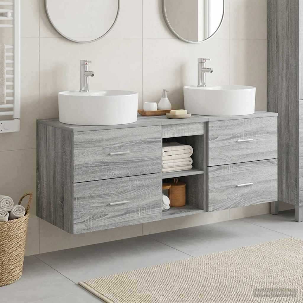 vidaXL Juego de Muebles de Baño 3 uds. Sonoma gris 129 x 44,5 x 82 cm