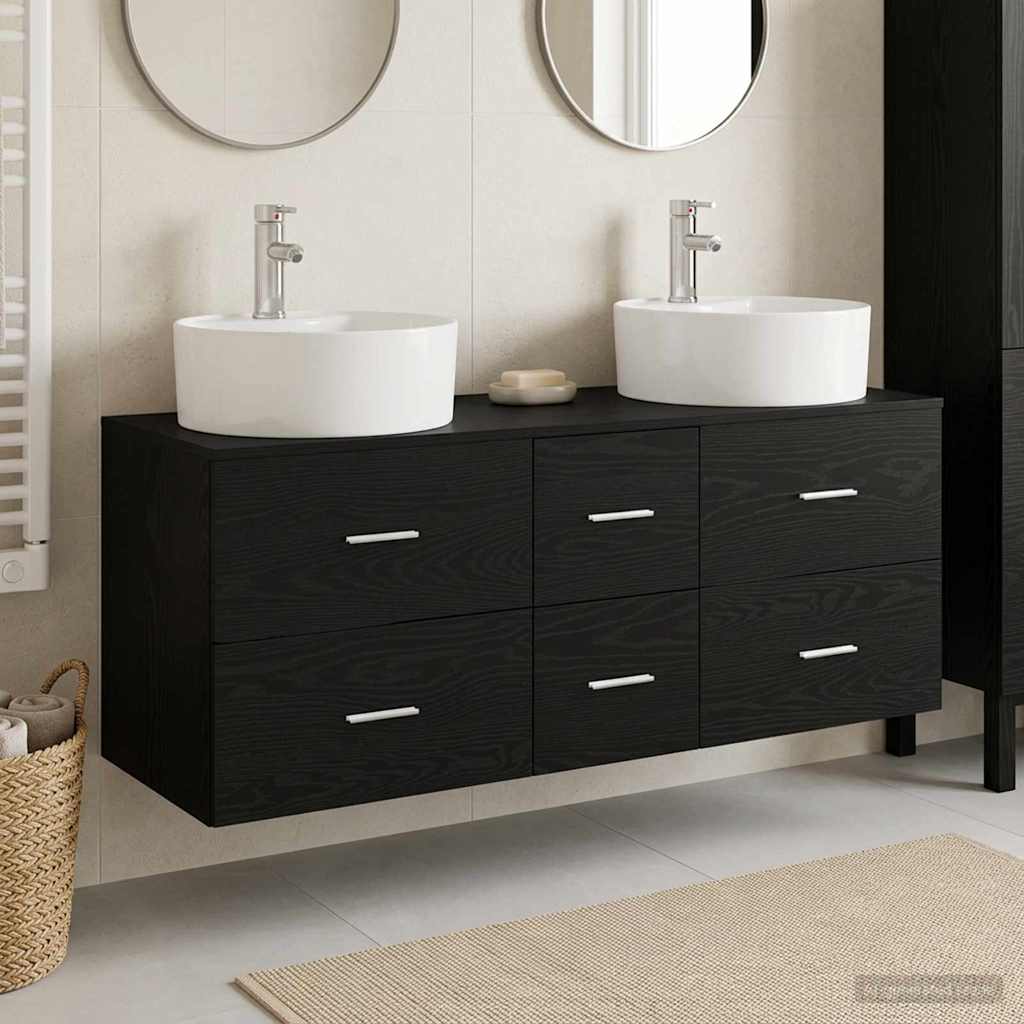 vidaXL Juego de muebles de baño 3 uds. Negro 129 x 44.5 x 80 cm