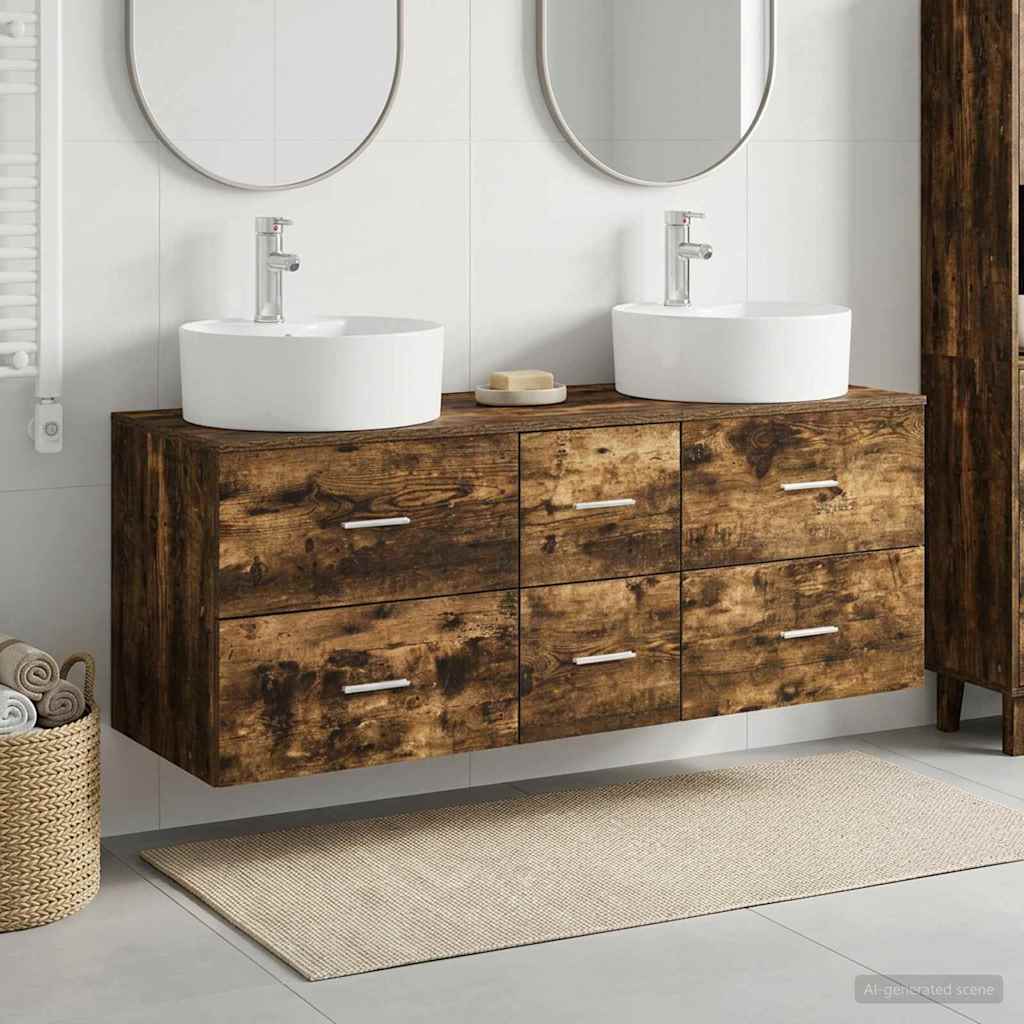 vidaXL Juego de muebles de baño 3 uds. Roble Ahumado