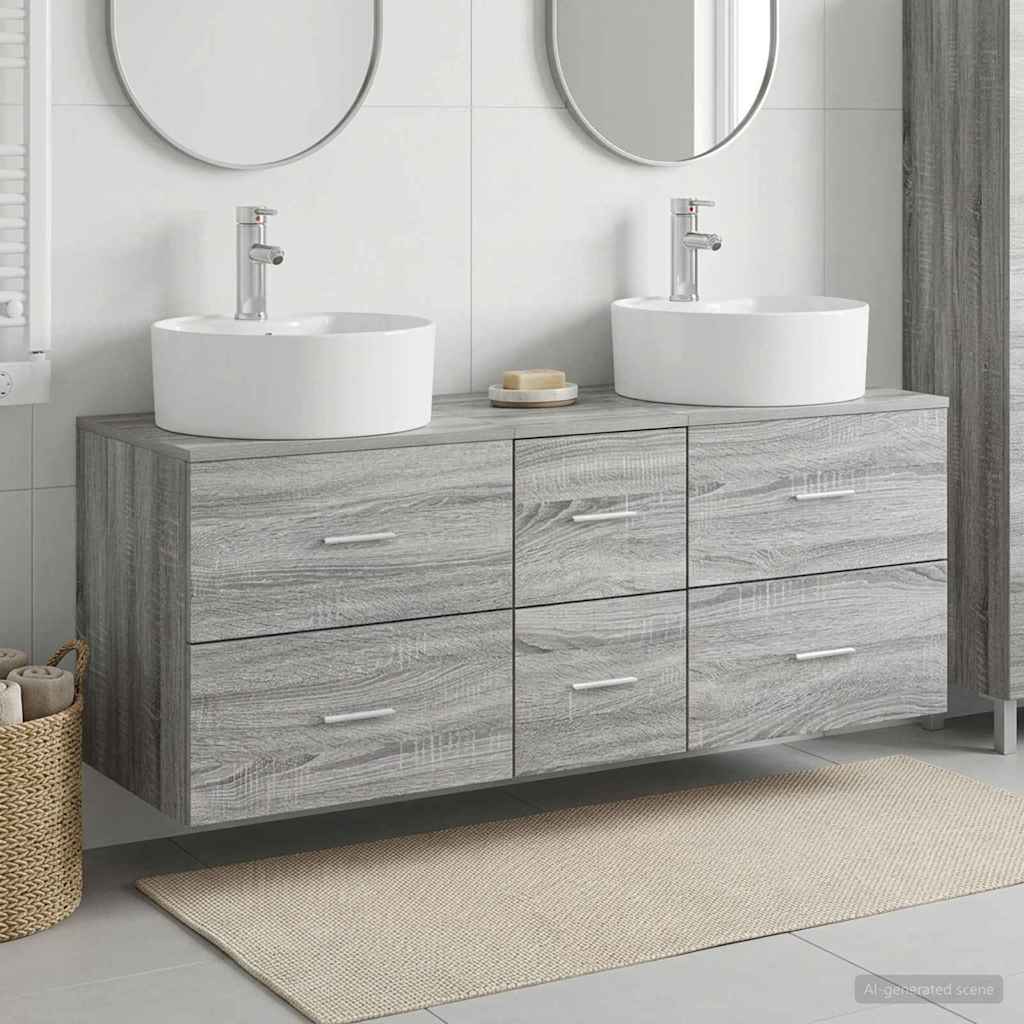vidaXL Juego de muebles de baño 3 uds. Sonoma gris 129 x 44.5 x 80 cm